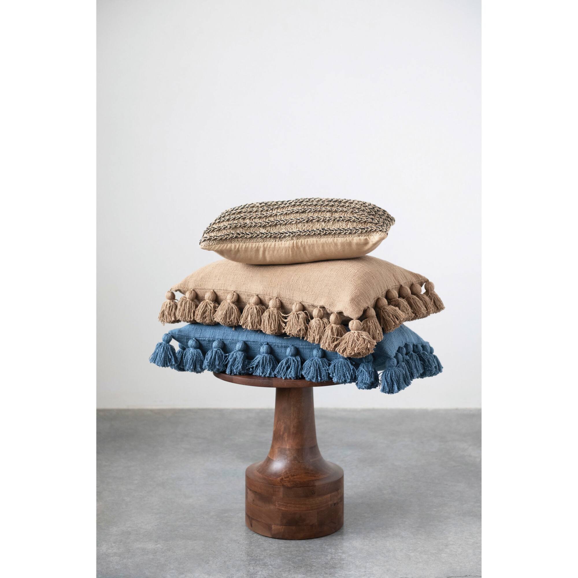 Hello Honey® Natural & Black Hand-Woven Jute & Cotton Macramé Lumbar Pillow